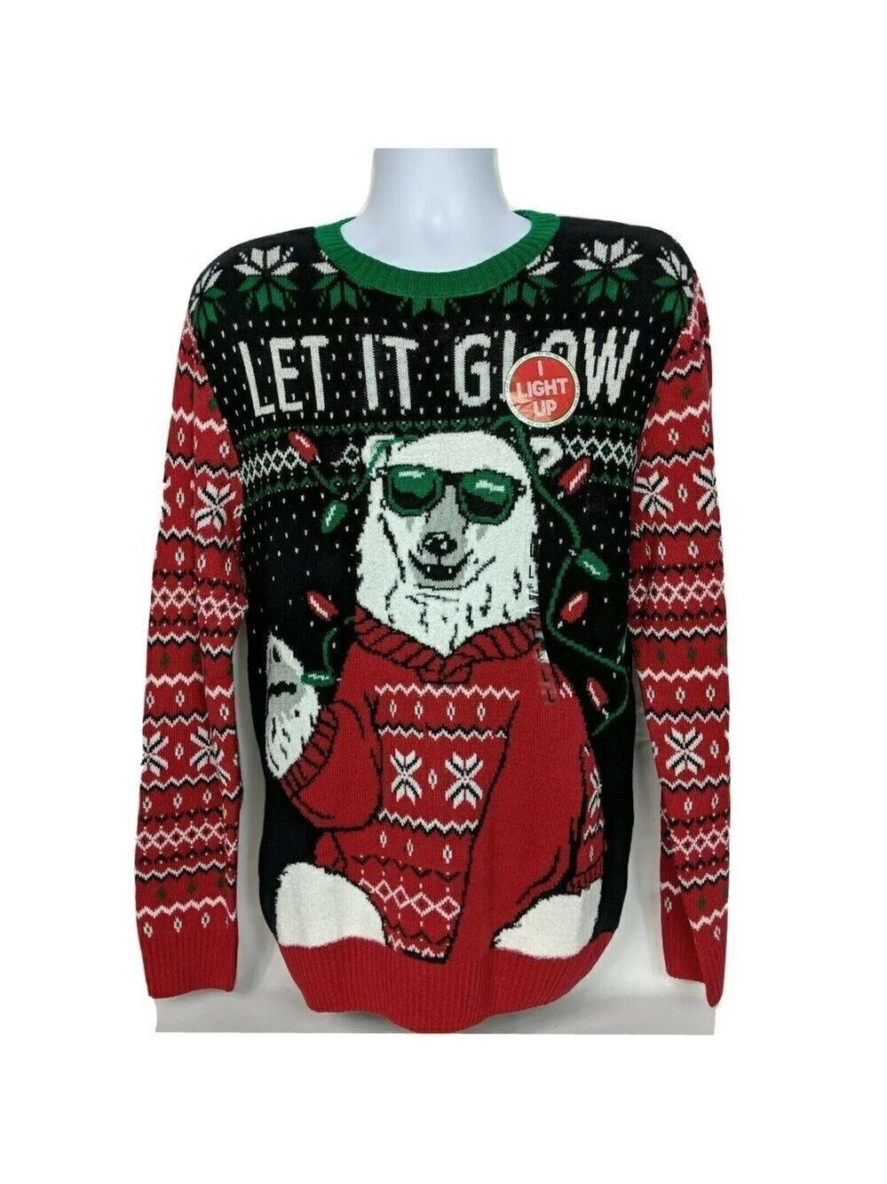 Ugly Christmas Sweater Polar Bear Light Up Large